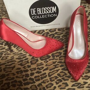 De Blossom Collection Scarlet Heels with Rhinestone Detail